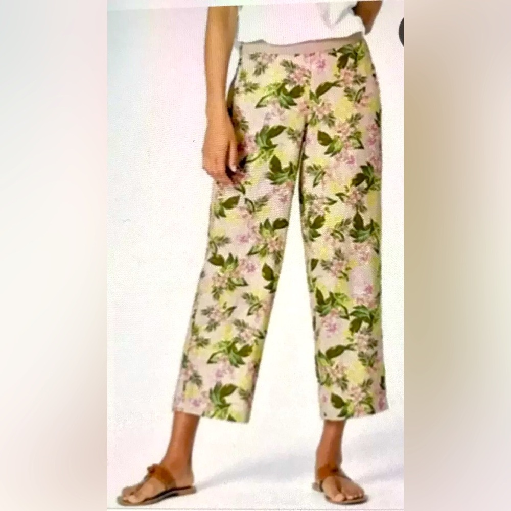 J. Jill, 100% linen capri pants, tropical print, size medium